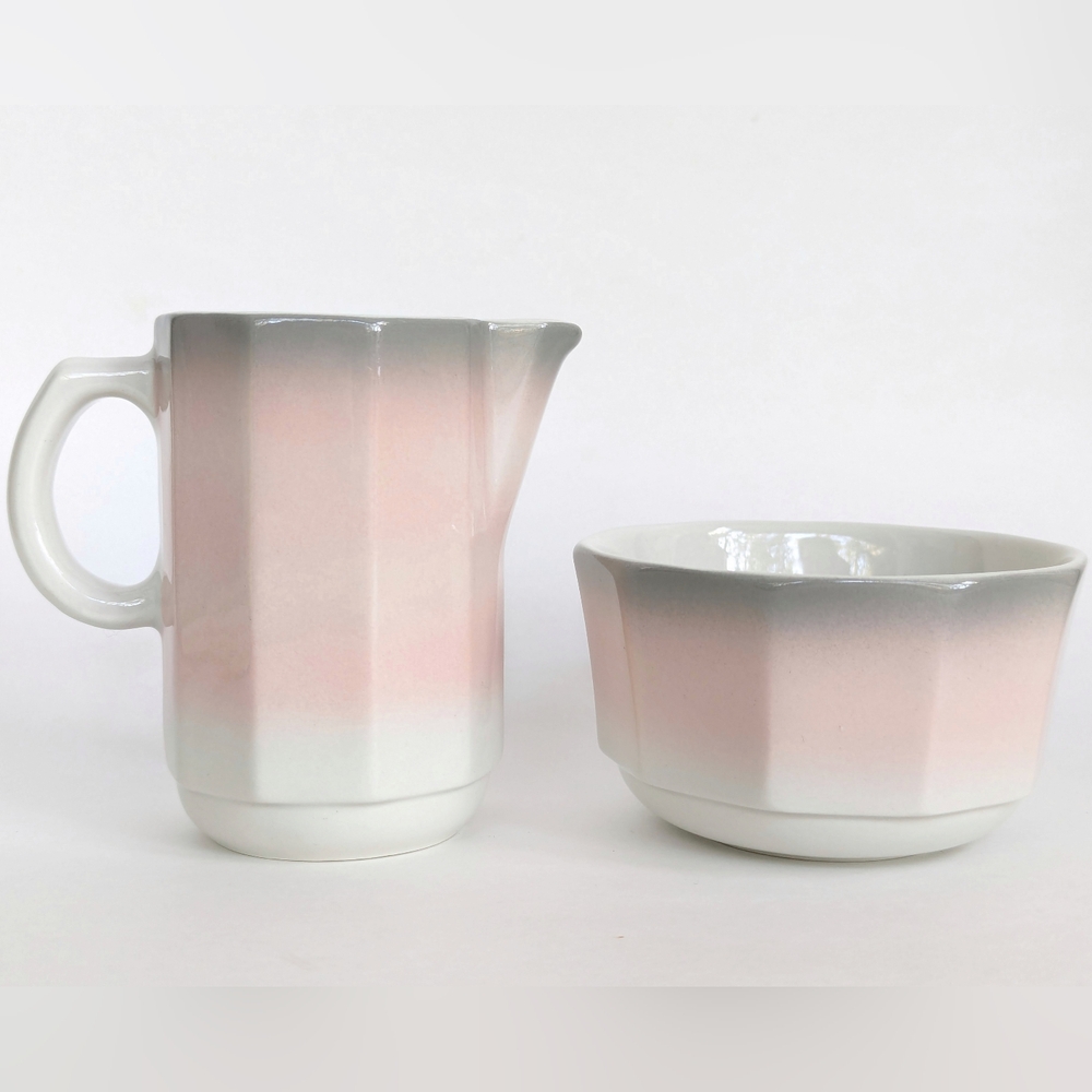 Vintage DUDSON Armorlite Pink Gray Fade Cream & Sugar Bowl Set Made in England